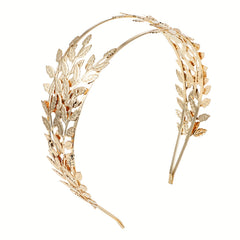 Golden Alloy Leaves Tiara Headband Hair Hoop for Daily Weeding Party Use