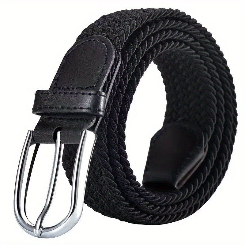 Men's Elastic Braided Belt Pin Buckle Stretch Belt Canvas Waistband