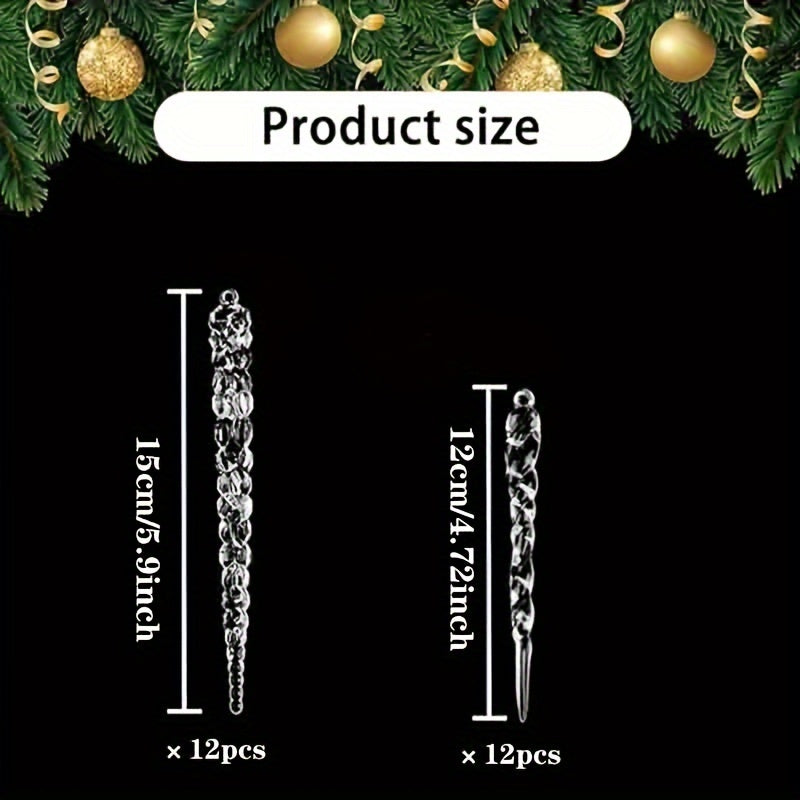 24pcs Christmas Tree Crystal Pendants Clear Acrylic Icicle Ornaments 2 Styles