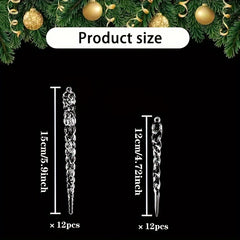 24pcs Christmas Tree Crystal Pendants Clear Acrylic Icicle Ornaments 2 Styles