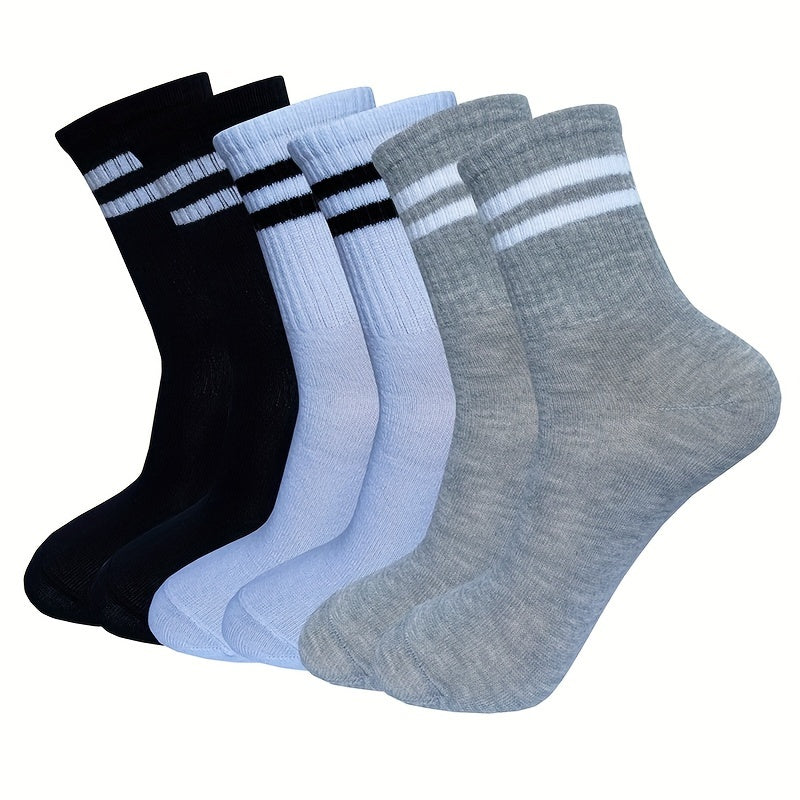 6 Pairs Striped Crew Socks Comfy & Breathable Sports Socks Women's Stockings