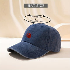 Red Rose Embroidery Baseball Cap Washed Distressed Sports Hat
