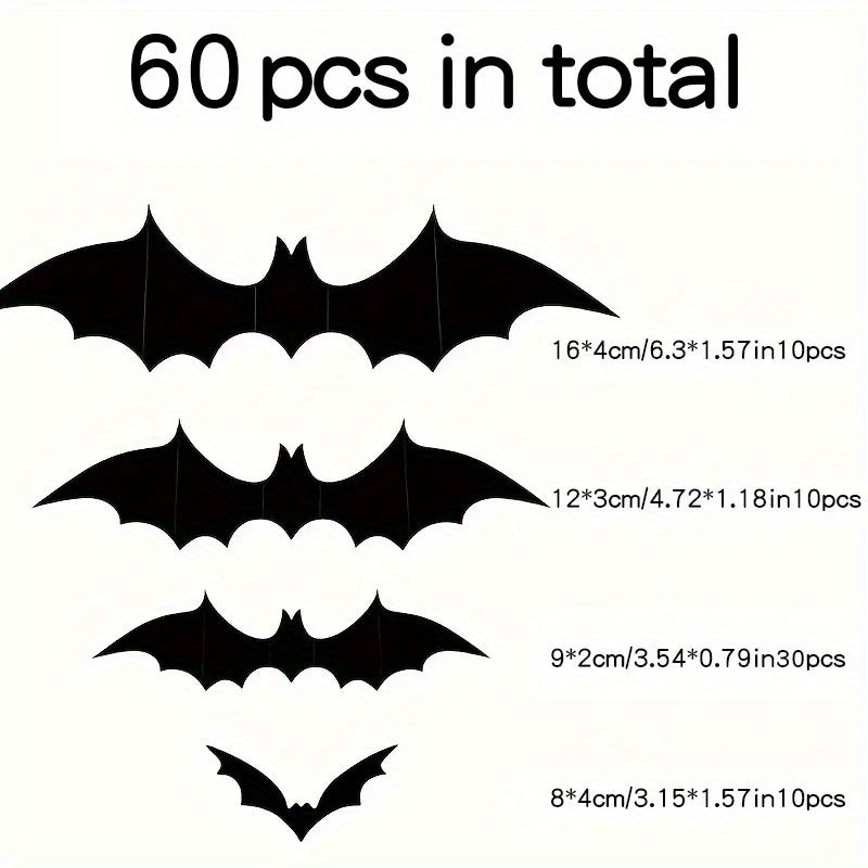 60 Halloween Bat Decorations 4 Sizes Realistic Scary Bat Stickers Home Decor
