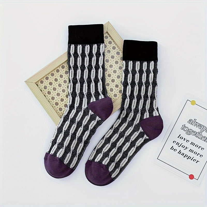 Colorblock Street Socks Retro Style Comfy Mid Tube Socks Women's