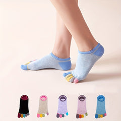 5 Pairs Colorblock Five Finger Socks Soft & Lightweight Low Cut Ankle Socks