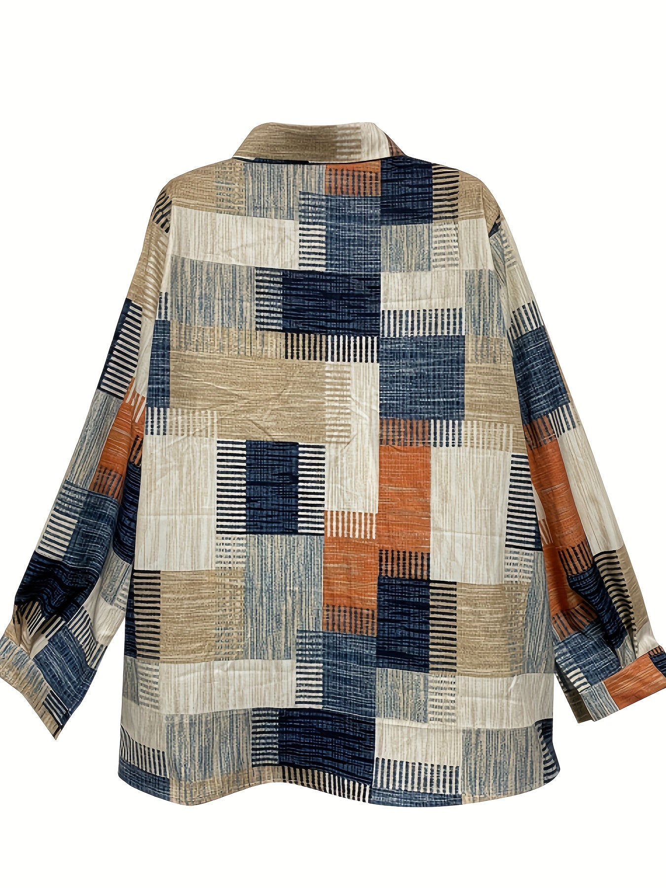  Patchwork Print Long Sleeve Button Up Shirt