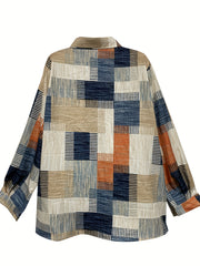  Patchwork Print Long Sleeve Button Up Shirt