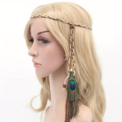 Boho Peacock Feather Headband Hair Rope