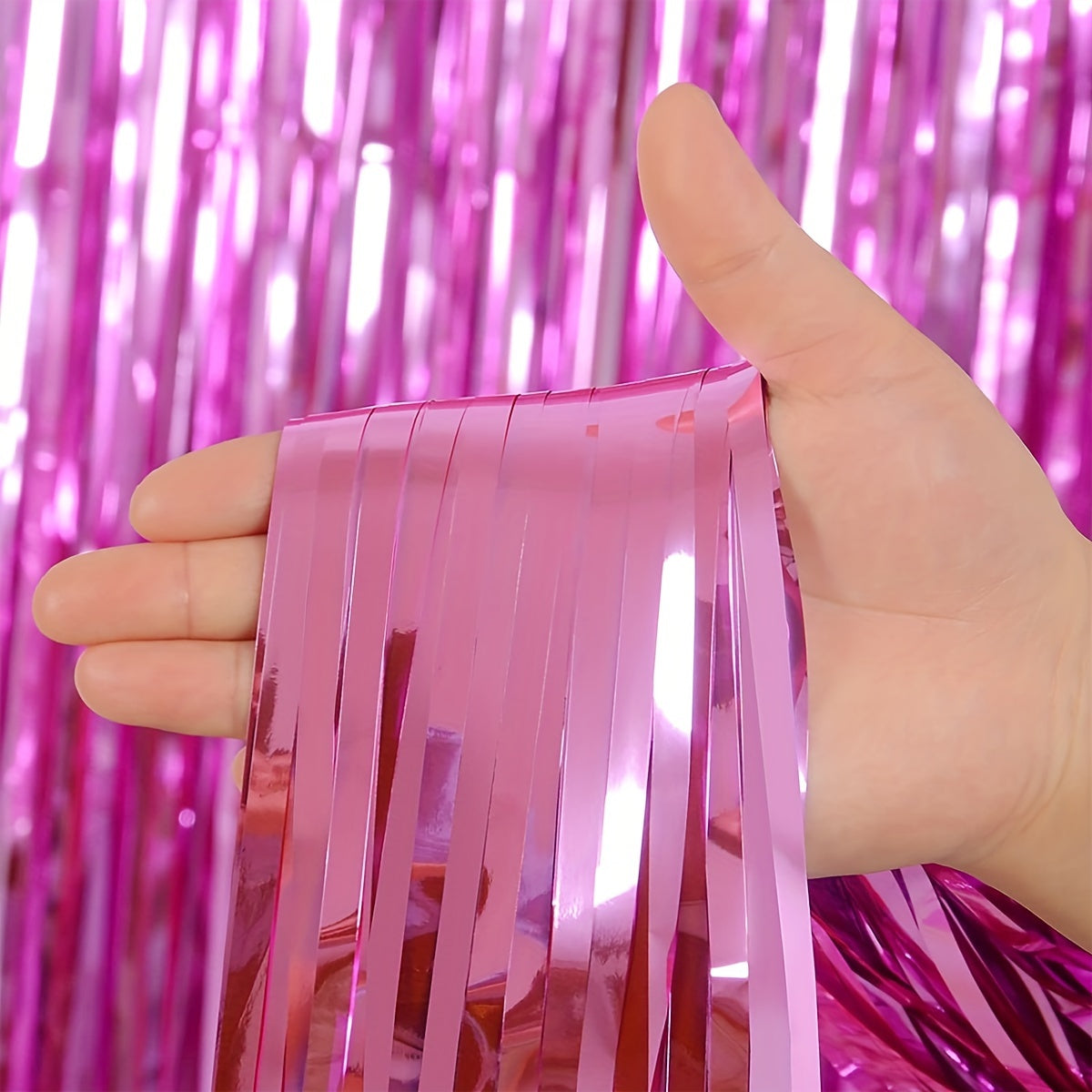 2pcs Pink Foil Tassel Curtains Party Wedding Decor