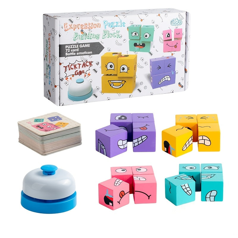 Magic Face Changing Wooden Cube Building Blocks Set