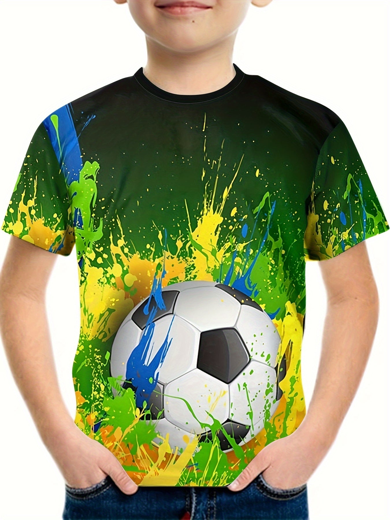 Soccer Splash 3D Print Boy's T shirt Kids Casual Short Sleeve