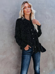  Boho Blouse Women's Plus Dot Print Button Up Long Sleeve