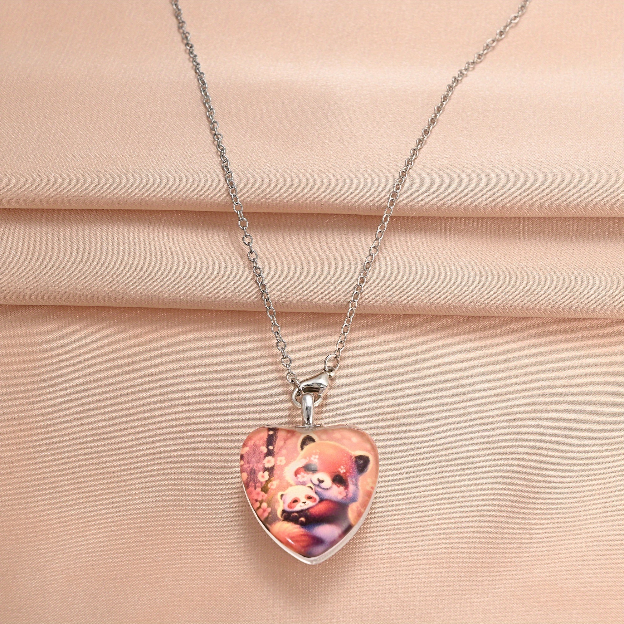 Heart Shaped Raccoon Crystal Pendant Necklace for Christmas Banquet