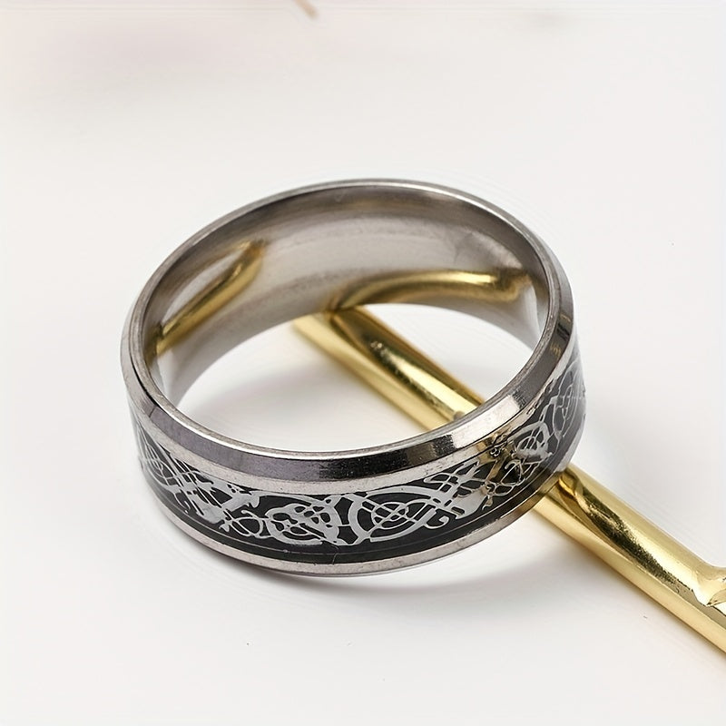 Men's Stainless Steel Bottom & Silver Pattern Ring