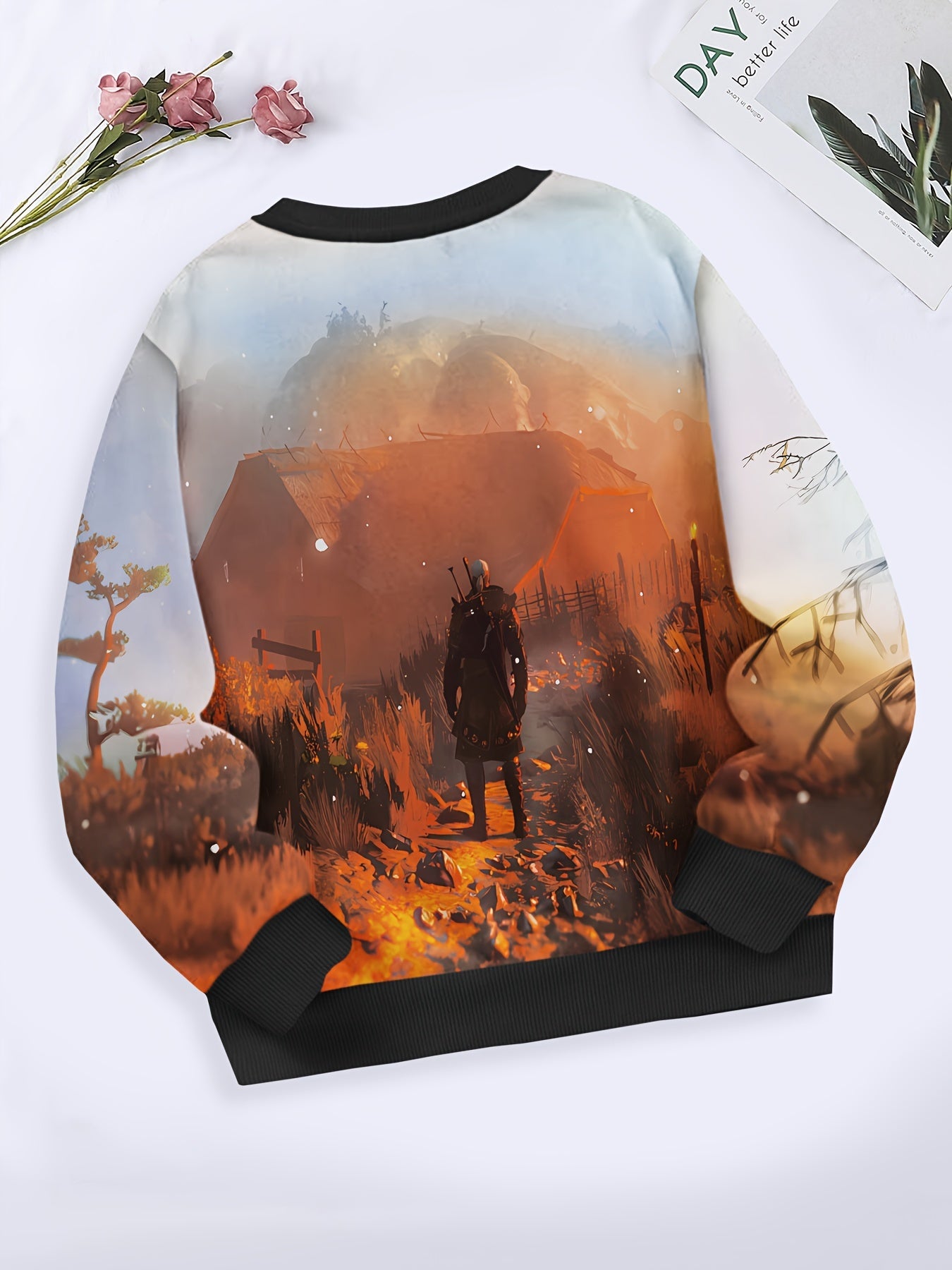 Girls Man Pattern Crew Neck Sweatshirt Spring Fall Christmas Gift