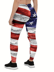  Independence Casual Leggings Women's Plus Flag Print Leggings
