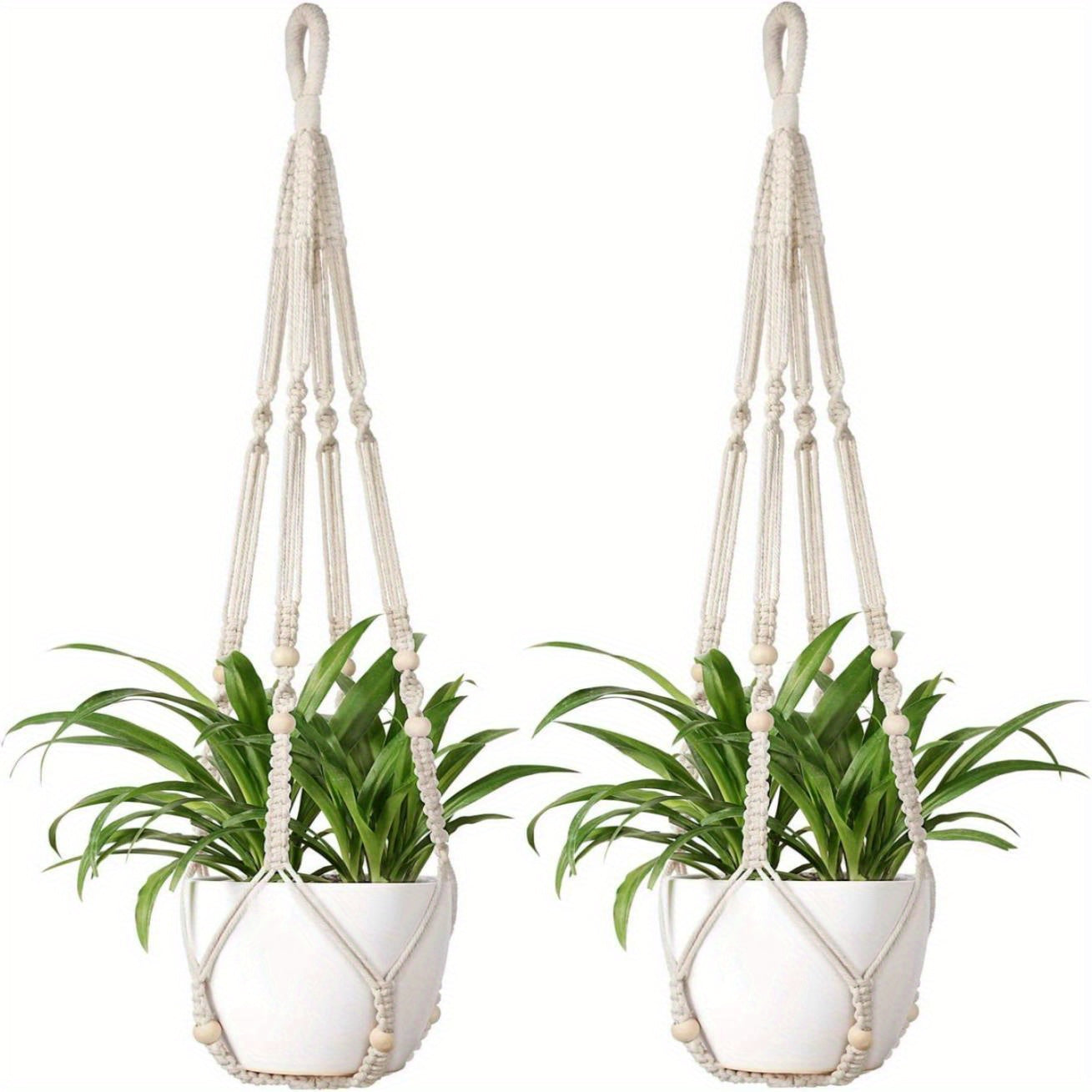 2pcs Macrame Plant Hanger Indoor Hanging Planter Basket With Wood Beads