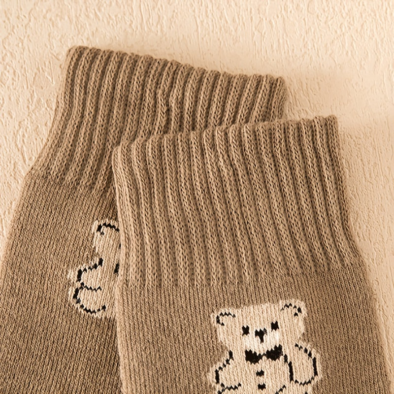 5 Pairs Bear Print Socks Comfy Mid Tube Women's Stockings