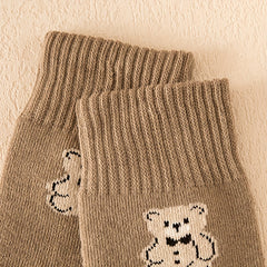 5 Pairs Bear Print Socks Comfy Mid Tube Women's Stockings