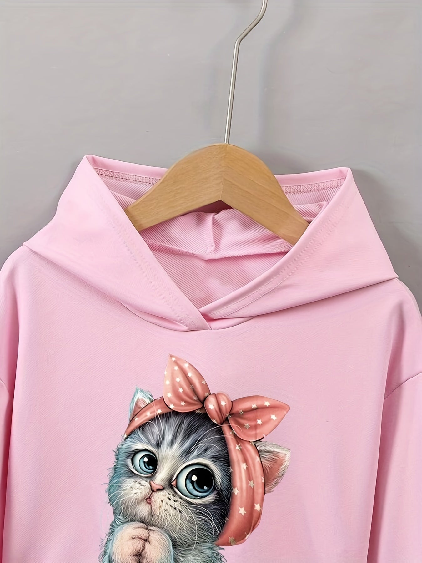Girls' Kitty Print Hoodie Sweatshirt Long Sleeve