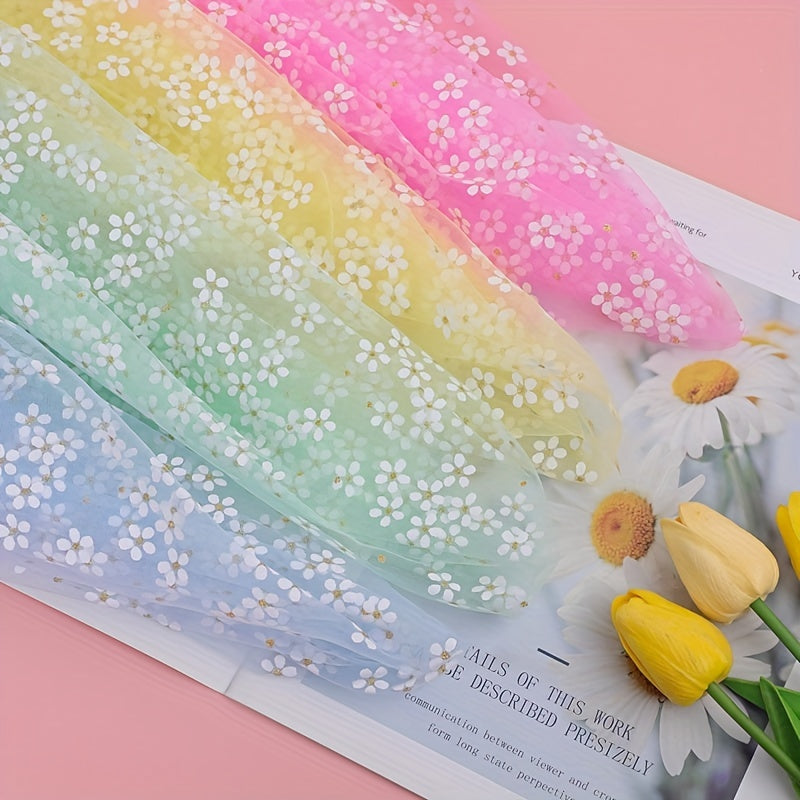 Soft Flowers Print Tulle Mesh Fabric Red Pink Daisy Ribbon 150x91cm