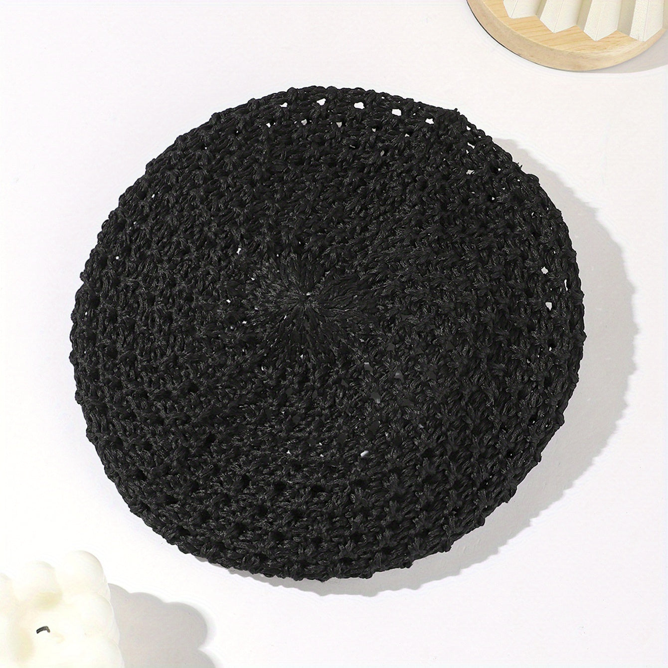 Hollow Out Crochet Beret Pumpkin Cap Octagonal Hat For Women