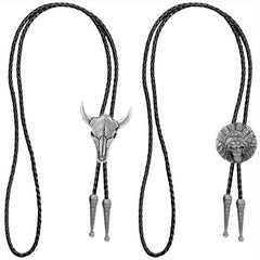 2pcs Vintage Cowboy Bolo Tie Leather Ties Cow Skull Costume Accessories