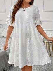  Eyelet Embroidered Ruffle Trim Sleep Dress