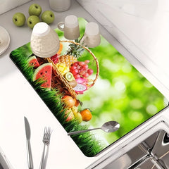 Kitchen Drain Mat Fruit Print Quick Drying Pad Tableware Coffee Dish Mat