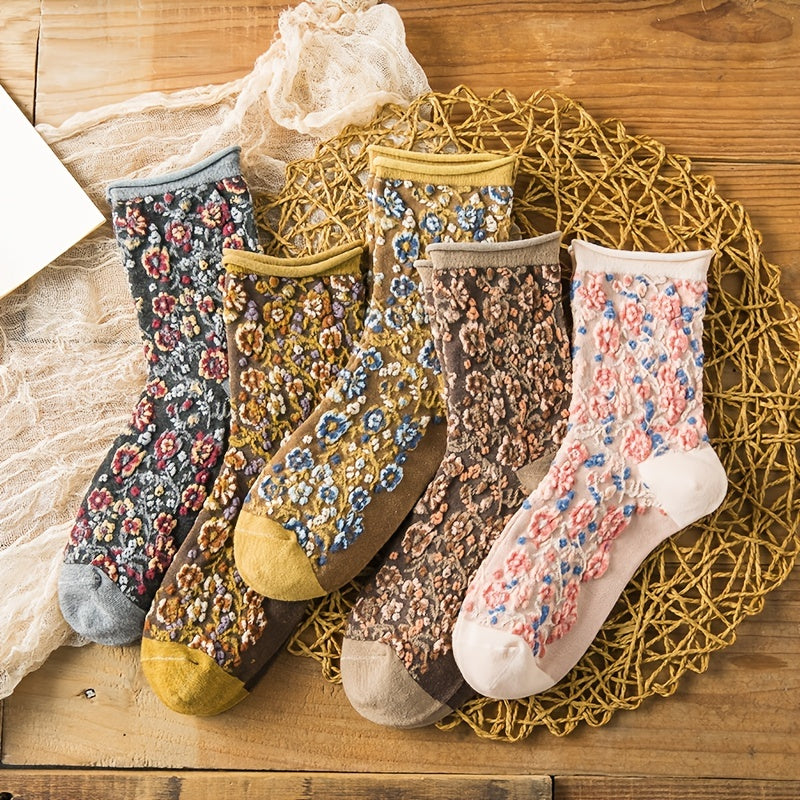 Vintage Floral Print Curling Socks - Comfy & Breathable - Women's Stockings