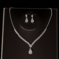 3pcs Crystal Bridal Crown Necklace Earrings Set