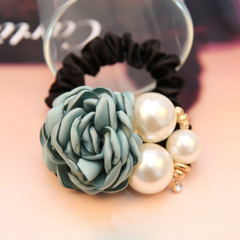 Colorful Rose Faux Pearls Hair Band Floral Beads Hair Ties