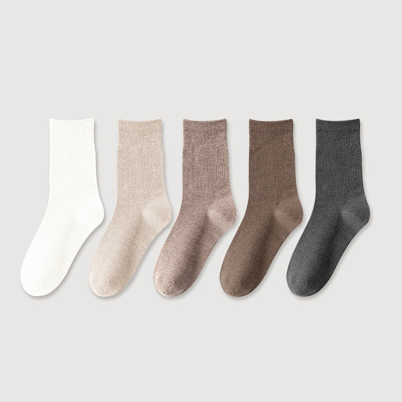 5 Pairs Solid Socks Women's Mid Tube Stockings