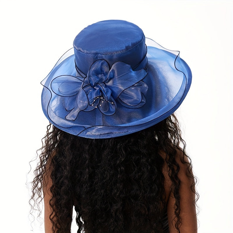 Sparkle Mesh Flower Bucket Hat Lightweight Sunscreen Basin Hat