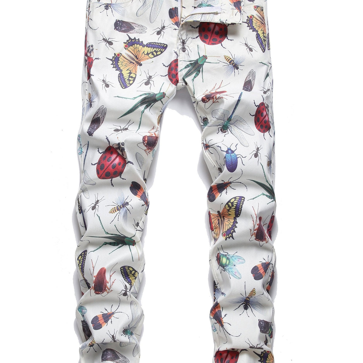 Insect Pattern Cotton Jeans Men's Casual Allover Print Denim Pants