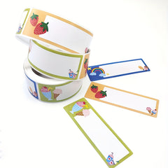 120 Student Name Stickers - Small Labels - 3 Cartoon Patterns - Adhesive