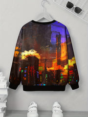 Boys City View Print Sweatshirt Street Wear Clothes