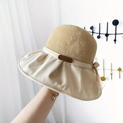 Bowknot Stitching Bucket Hat Foldable Wide Brim Crochet Sun Hat