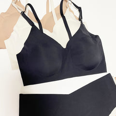 Seamless Solid Bra & Panties Set Soft Intimates Lingerie Women's Underwear