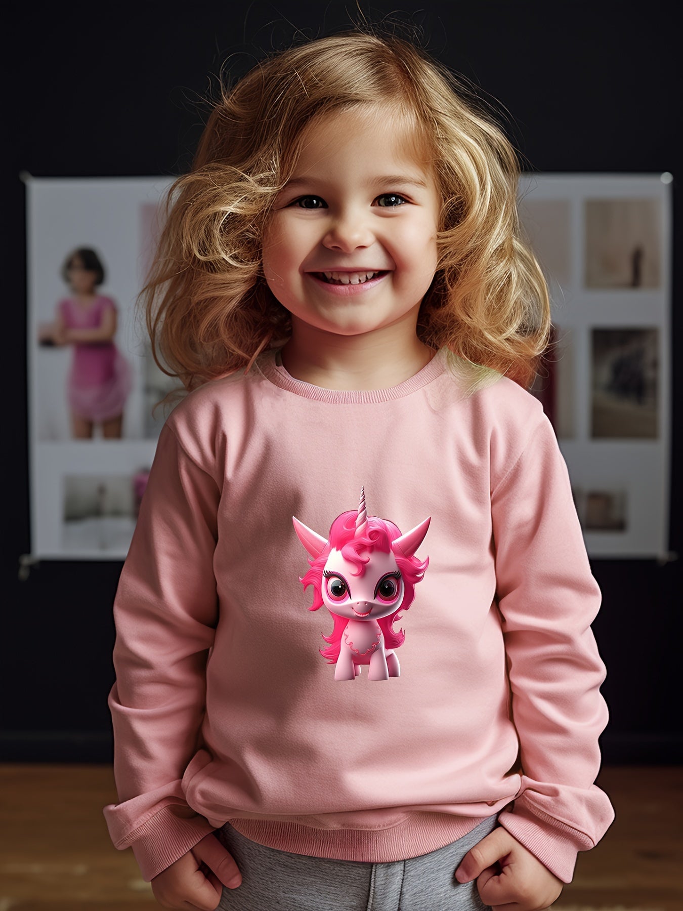 Girls Unicorn Pattern Crew Neck Sweatshirt For Spring Fall Christmas Gift