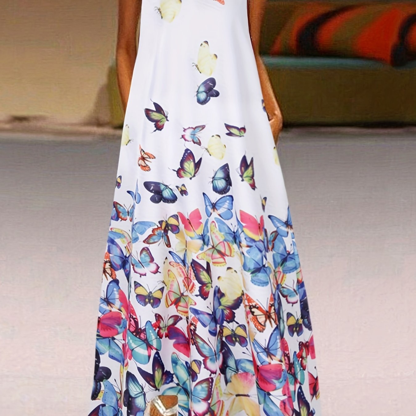  Butterfly Print Maxi Dress with Pockets