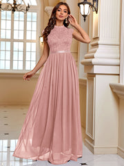 Cap Sleeve Lace Contrast Maxi Dress