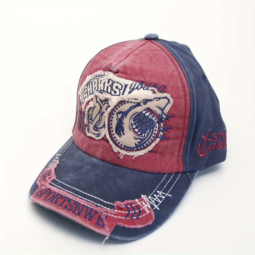 Vintage Washed Embroidery Shark Letter Baseball Cap Men's Sun Visor