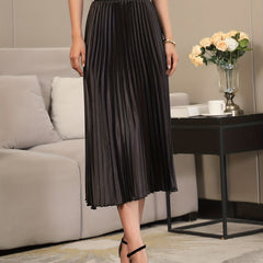 Solid Pleated A-Line Skirt with Slim Waist