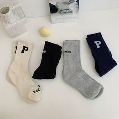4 Pairs Letter Print Crew Sports Socks Women's Stockings & Hosiery