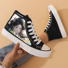 Anime Girl Pattern High Top Canvas Sneakers Lace Up Skate Shoes