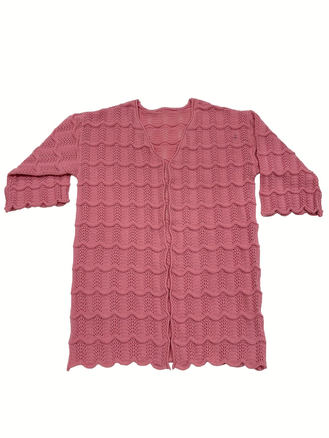  Jacquard Half Sleeve Open Front Cardigan
