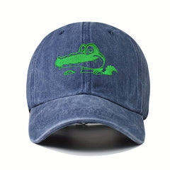 Crocodile Embroidery Baseball Cap Washed Distressed Dad Hat
