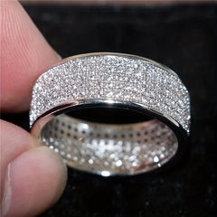 Men's Silver & Golden Zircon Ring - Round Inlaid