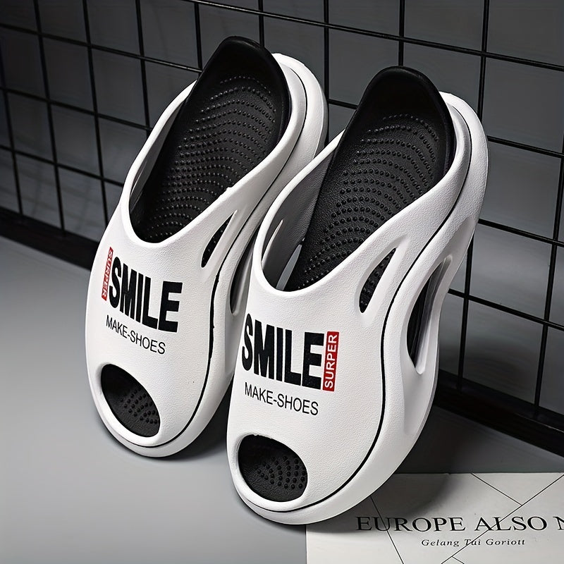 Men's Letter Print Non Slip Platform Slides